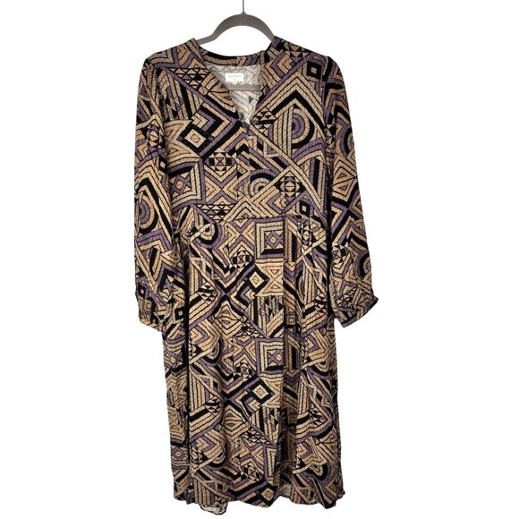 WORLD MARKET Women's Purple Black Geometric Long Sleeve Dress NWT S/M - Picture 1 of 5